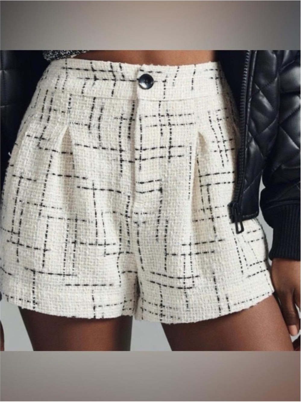 Maeve by Anthropologie Preppy Plaid Textured Tweed Pleated High-Waisted Shorts